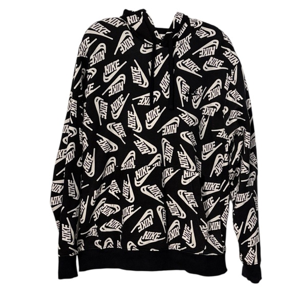 Nike Allover Logo Hoodie Sweatshirt Size Large Black White - Picture 1 of 6
